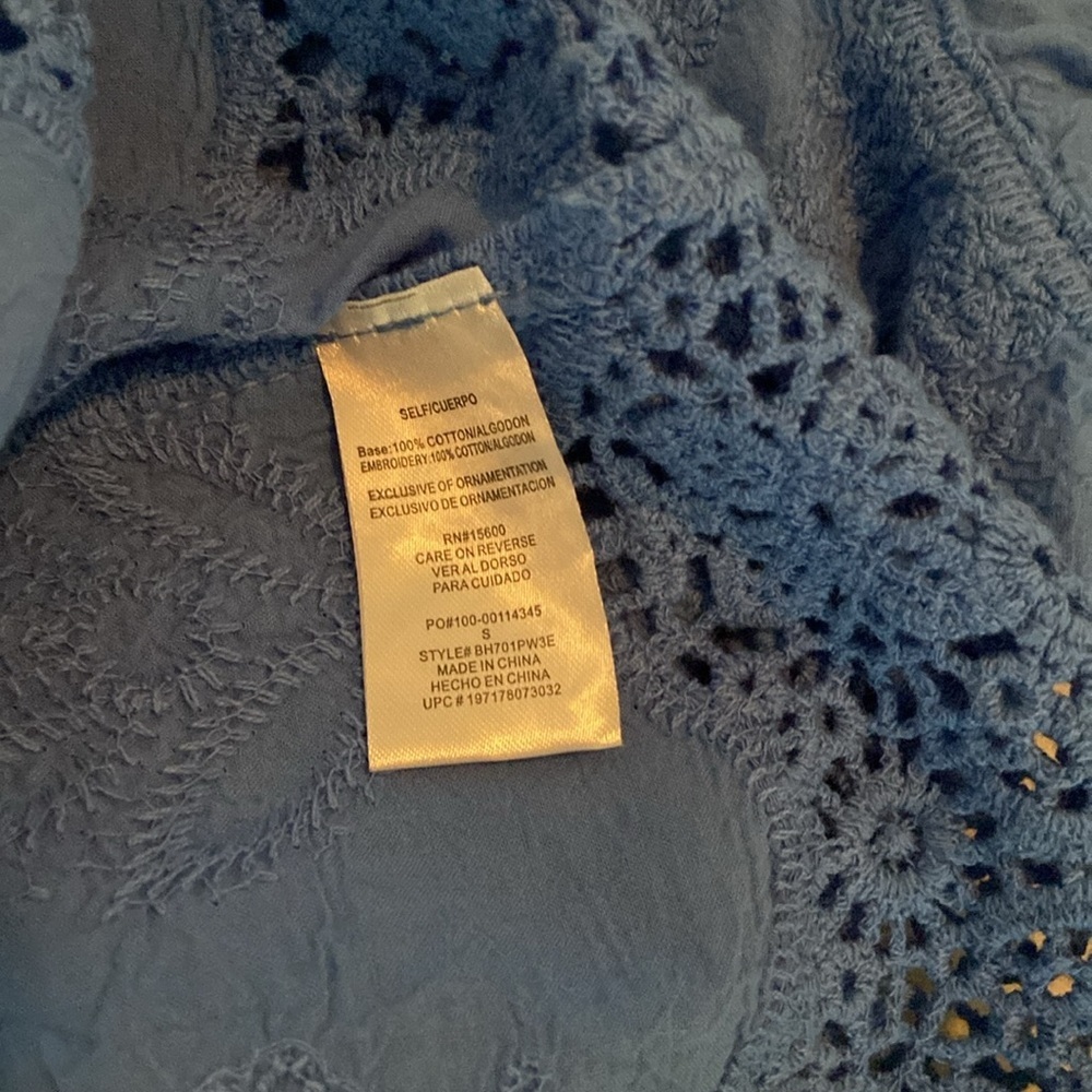 Democracy Woven Cotten Crochet Trim Peplum Top Cerulean Blue S - Picture 14 of 16